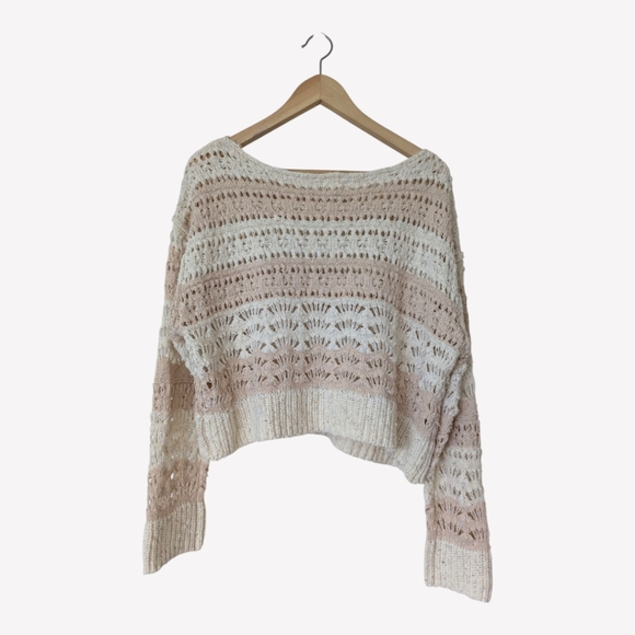 🍦🩷 Anthropologie Pilcro Cotton Blend Palmer Open-Stitch Knit Pullover, S - Picture 4 of 11